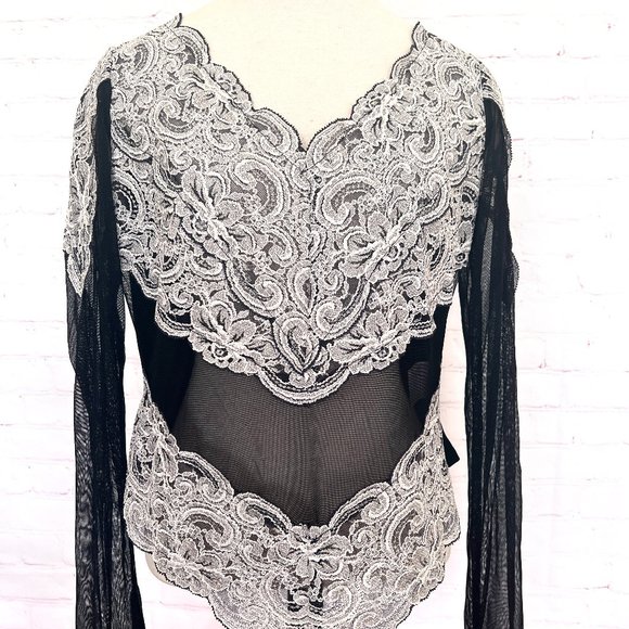 NWT Joseph Ribkoff Sheer Black & Lace Stretch Blouse - Size Medium Large - Picture 2 of 12